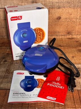 Dash Dreidel Mini Waffle Maker Judaism Blue Non-Stick Breakfast Kitchen